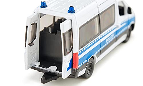 siku 2305, Mercedes-Benz Sprinter Bundespolizei, 1:50, Metall/Kunststoff, Weiß/Blau, Anhängerkupplung, Zu öffnende Vordertüren und Schiebetüre, Spielzeugauto für Kinder