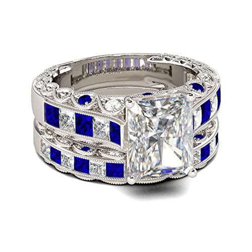 Jeulia Diamond Wedding Ring Set for Women：Sterling Silver Vintage Round Cut Halo Sapphire Blue Bridal Set Engagement Valentine's Anniversary with Jewelry Gift Box3