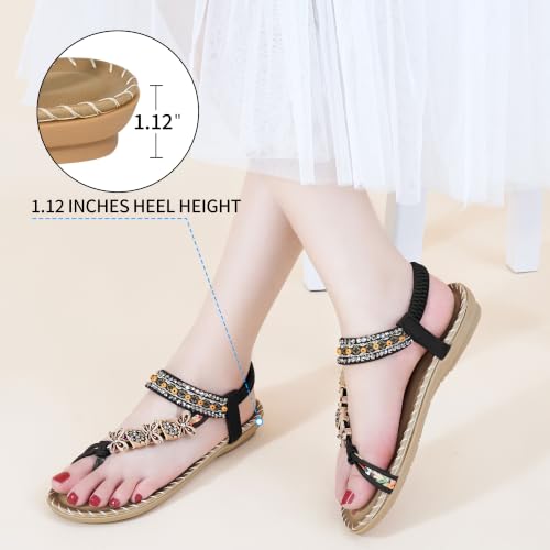 Image of Ablanczoom Flat Sandals for Women Summer: Casual Boho Beaded Toe Ring Dress Shoes - Comfortable Vacation Daily Walking Shoes