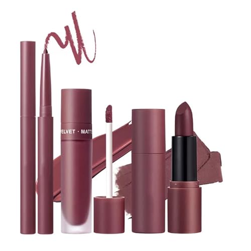 Image of Matte Lip Liner Lip Stick Lip Oil Set, Lip Makeup Set Natural Smooth Long-Lasting And Hydrating Beauty Daily Cosmetics Gift for Girls Easy-to-Use(#06)
