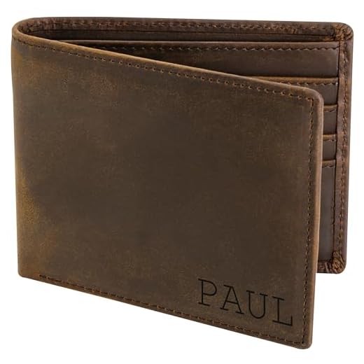 STAY FINE Personalized Wallet for Men, Custom Engraved Leather RFID Blocking Bifold, 2 ID Windows, 8 Card Slots, Gift for Him, Brown