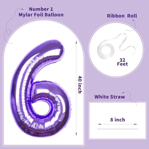 Image of Number Balloons for Birthday Decorations - 40 Inch Large Party Balloons 6, Purple Foil Number Balloons for Boys Girls, Balloons for Party Supplies