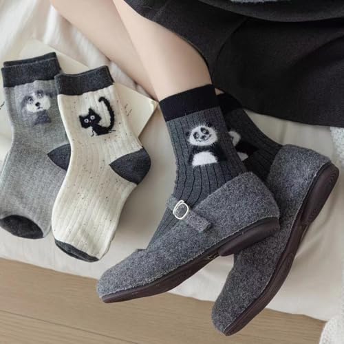 Image of Women's Crew Socks Cute Bear Cat Floral Soft Fancy Socks Gifts for Women