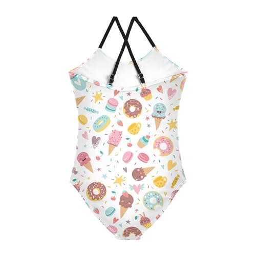 Cute Ice Cream Girls One Piece Swimsuits Donuts Cupcakes Sport Halter Swimwear Beach Bathing Suit 9-10T2