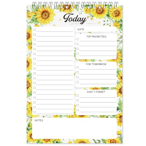 Liste de choses à faire organisée avec ce bloc-notes à spirale tournesol
