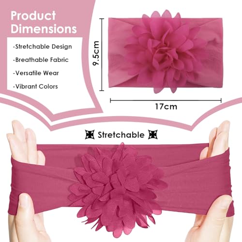 Image of SYGA PACK OF 12Headbands Nylon Flower Soft Stretchable Hairband for Newborn Infant Toddler Kids For 0-3 Year (Multicolor)