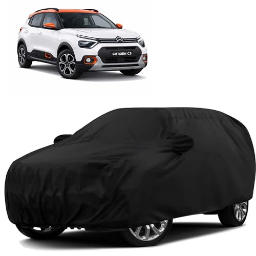 Image of Sulfar 100% Water Resistant Car Body Cover Compatible with Mirror for CITROEN C3 (Triple Stitched, Full Bottom Elastic, Black)
