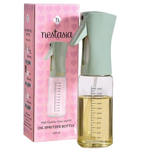 Image of Nestasia Glass Oil Sprayer Bottle for Kitchen (220ml) - 100% Food-Safe Vinegar & Olive Oil Spray Bottle for Healthy Cooking, Salad Dressing, Air Fryer, BBQ & Grilling (Sage Green)
