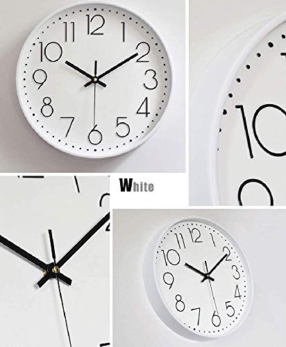 Bekith 12-Inch Silent Non-Ticking Quartz Wall Clock Round Modern Battery Operated Decorative Wall Clocks For Living Room Home Office School, White #TOP3