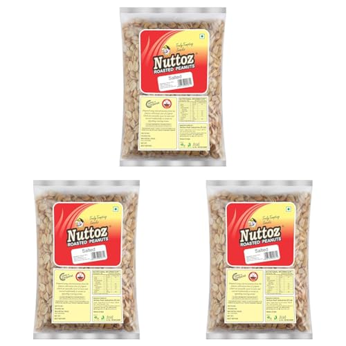 Image of Nuttoz Roasted Peanut Salted 1Kg Vacuum Pack | Horeca Pack | Jumbo Roasted Moongfali | Non Fried Ready to Eat Healthy Snack | Without Skin Whole and Split Peanut (Pack of 3)