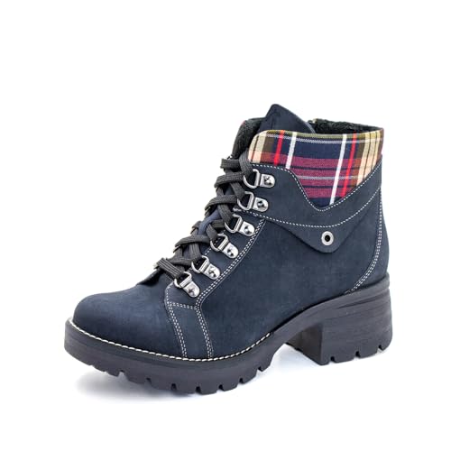 Dromedaris Women's Kodiak Tartan Boot, Navy, EU 38M