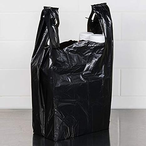 QQOUTLET Carry-Out Plastic Bag-Black Plain T-Shirt Bag 11.5"x6.5"x21.5" 0.6 ML (Black, 300/Bags)