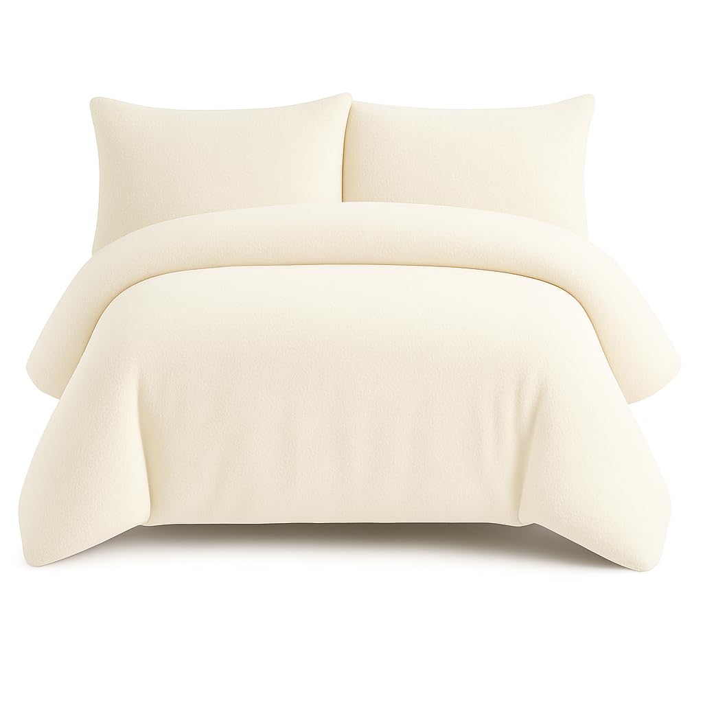Bella Nights Teddy Bear Fleece Duvet Cover Set – Thermal Warm & Cosy Soft Fur Bedding with Pillowcases – Winter Duvet Set (Cream, King)
