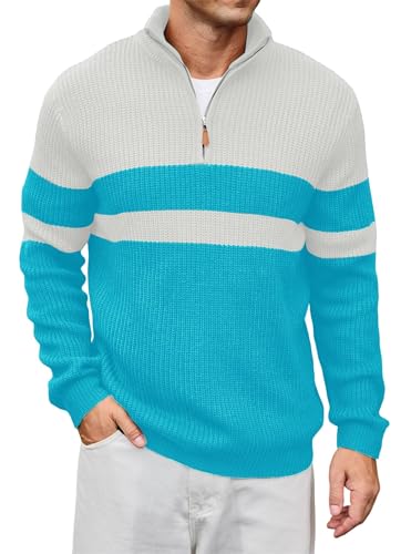Lexiart Men's Quarter Zip Pullover Sweater Casual Warm Mock Neck Ribbed Knit Slim Fit Sweaters
