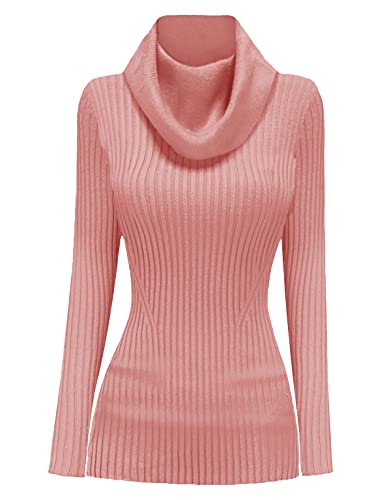 Image of v28 Women's Stretchable Cowl Neck Knit Long Sleeve Slim Fit Bodycon Sexy Sweater
