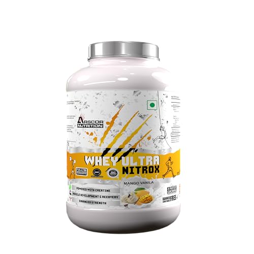 Image of Whey Ultra Nitrox by Arscor Nutrition | 24g Whey Protein + 2g Creatine Monohydrate | Lean Muscle, Strength & Recovery | No Sugar, Low Fat | Post Workout Protein Supplement (2 kg, Mango Vanilla)