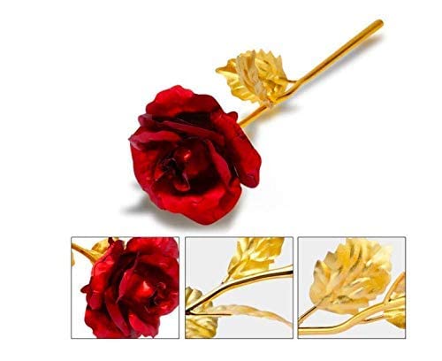 BUC-24k-Gold-Plated-Artificial-Flower-with-Red-Rose-and-Long-Stem-for-RoseProposeValentines-Day-with-Carry-Bag-11-inchRed-1-Pc-Small