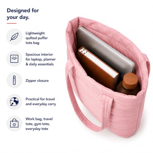 Image of Reebok Womens Tote Bag - Lightweight Carry On Puffer Quilted Tote Bag for Travel Work Travel and Daily Essentials