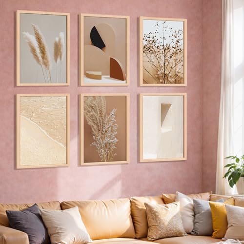 Image of NoWorries Aesthetic Wall Frames | Set of 6 Multicolor Modern Nature-Themed Art Prints | | Framed Posters for Home Decoration, Living Room & Bedroom | Contemporary Wall Art (10x13inches Multicolor) (ART-6)