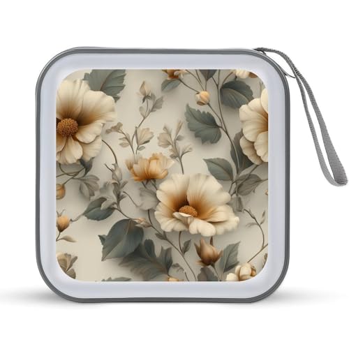 DuduYH Vintage Golden Flowers Floral Pattern CD Case DVD Storage Case Portable for Car Home Travel