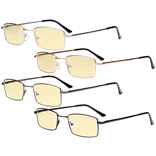 Image of Eyekepper 4 Pack Reading Glasses Blue Light Blocking Memory Titanium Bridge Computer Readers