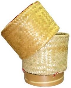 Handwoven Handmade Sticky Rice Serving Basket From Natural Bamboo Size 17x17x18 cm.