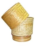 Handwoven Handmade Sticky Rice Serving Basket From Natural Bamboo Size 17x17x18 cm.