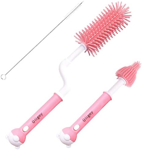 Oligey Silicone Baby Bottle Nipple Straw Brush Set,Upgrade Rubber Cleaning Washer Kit for Infant Pacifier Teat Nozzle,New Generation Silica Cleaner Combo with Long Handle