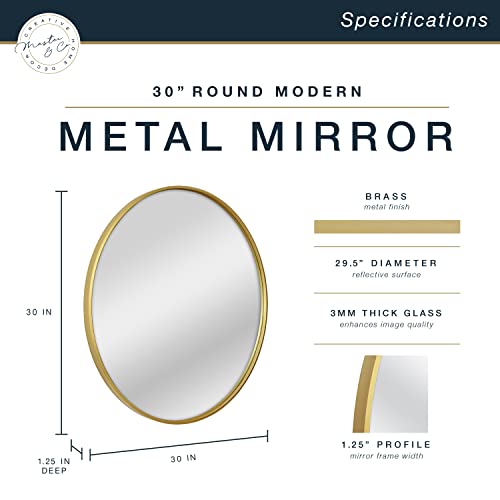 Image of MCS Master & Co. Modern Metal Round Wall Mirror, Minimalist Home Decor Circle Mirror for Living Room, Bedroom, or Bathroom, 30 Inch, Brass