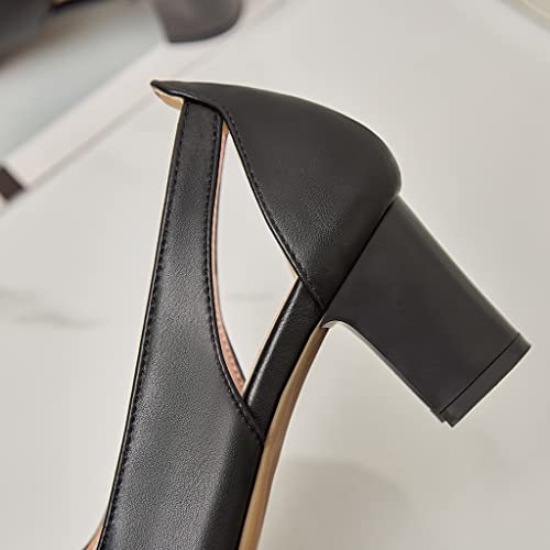 MIOKE Women's Round Toe Chunky Mid Heel Pumps Leather Slip-On Bowtie Comfort Casual Work Office Dress Shoes4