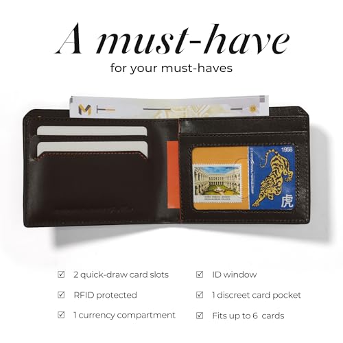Image of MOKOBARA Stash Slim Bifold Wallet for Men | Geometric Textured | Genuine Leather | RFID Protected | Holds Up to 6 Cards | Single Currency Compartment | Ka-Ching (Brown)