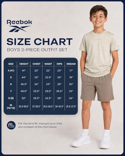 Image of Reebok Boys Athletic Shorts Set - 2 Piece Summer Clothes Outfit with Graphic Tee and Boys Basketball Shorts for Active Kids