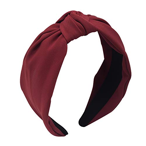 MHDGG 1Pcs Knotted Headbands for Women Turban Headbands for Women Wide Headbands for Women Knot Headband Solid Colors Hair Knotted Hair Band for Women Headwear,Wine Red