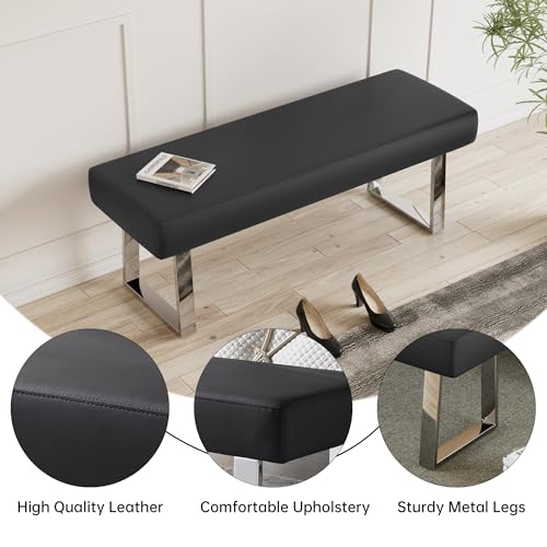 Image of JIEXI 45.3'' Modern PU Leather Kitchen Entryway Bench w /Sturdy Metal Legs