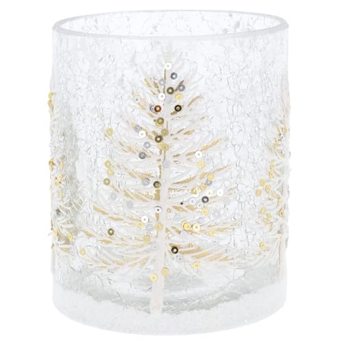 Xmas Crackle White Tree Tealight Holder Large – Festive Glass Candle Holder