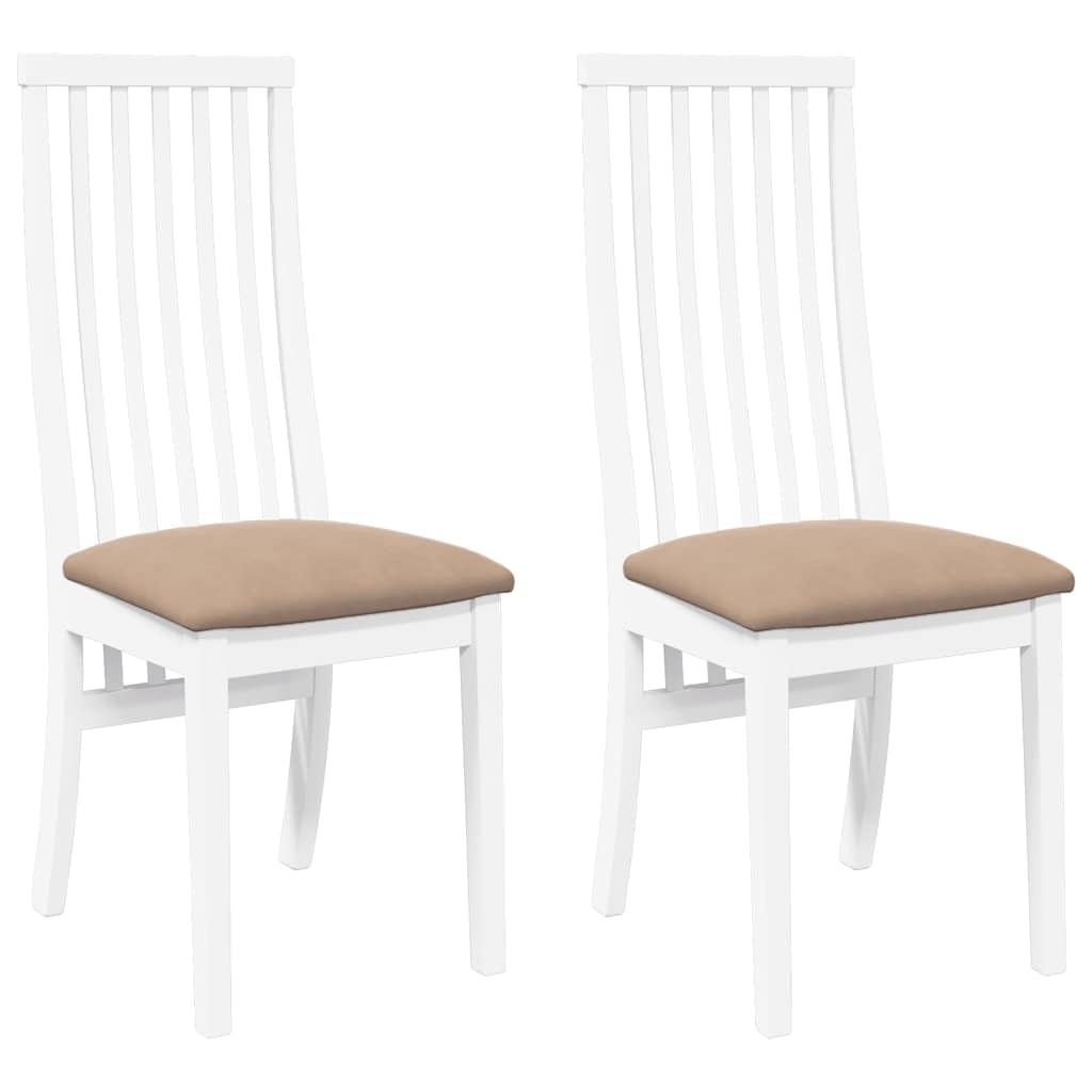 vidaXL Sillas de Comedor con Cojines 2uds Madera Maciza Blanco Caucho, Silla de Comedor, Silla de Cocina, Asiento de Comedor, Silla