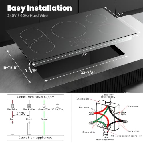 Image of GASLAND 36 Inch Induction Cooktop, 5 Burner with Bridge Element, 220V