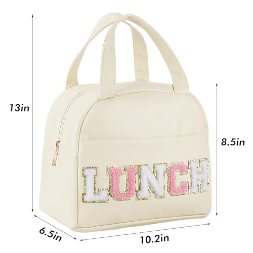 Urskytous WHITE LUNCH BAG Insulated Lunch Bag For Women Teen Girls Kids Adults Large Lunch Box Preppy Cute Beige Lunch Bag thumb #4