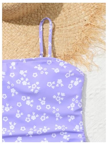 MakeMeChic Girl's Tankini Sets Floral Print Ruched Knot Side Summer Bathing Suit3