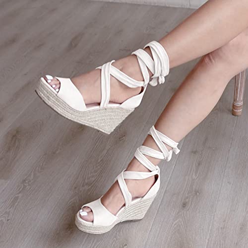 Huiyuzhi Womens Lace Up Wedge Espadrille Sandals Peep Toe Criss Cross D’orsay Dress Sandals #TOP5