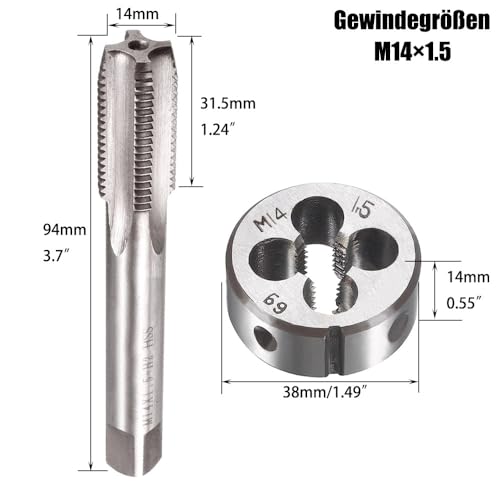 Saipor M14 X 1,5 Metrisch Gewindeschneid und Gewindeschneideisen M14 X 1,5mm HSS Gewindebohrer und Schneideisen, Rechtsgewinde Feingewinde Schneider, Gerade Geriffelt Gewindeschneider