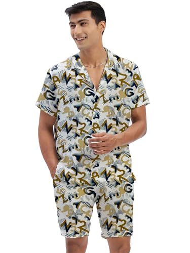 Image of Amazon Brand - Anarva Mens Camouflage Printed Co-ord Set | Half Sleeve Shirt and Shorts Set | Casual Summer Outfit for Beach, Travel, Vacation -