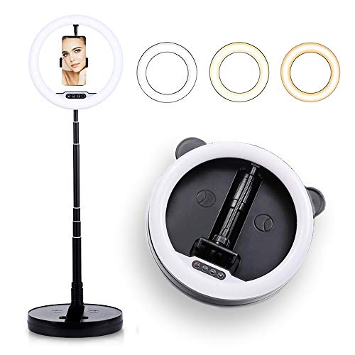 10-inch Studio Ring Light (128 LEDs) Adjustable Light & Temp, Portable Folding Design, Max Height 5.4ft - USB Powered