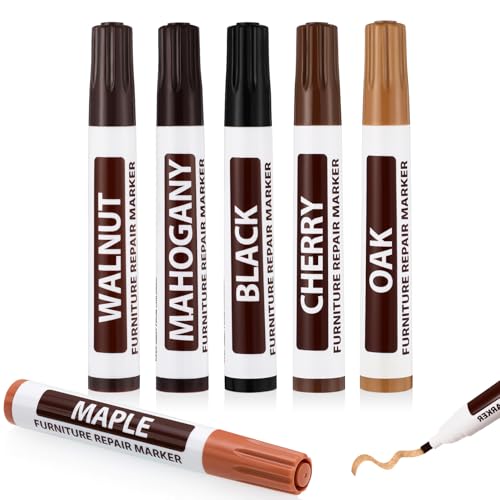 Beavorty 6 Piezas Marcadores de Reparación de Muebles de Madera de Herramientas para Tapar Arañazos y Defectos Colores de Tinte para Acabado de Madera Retoque Rápido y Duradero