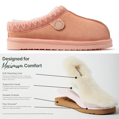 Image of Fireside by Dearfoams Women's Greta Genuine Shearling Clog Slippers, 100% Natural Suede Clogs for Outdoor & Indoor