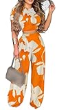 BFFBABY 2 Piece Outfits for Women Sexy Backless Short Sleeve Crop Top High Waist Wide Leg Long Pant Sets Tracksuit Sport Set