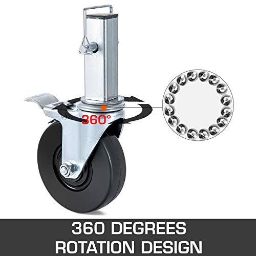 Image of VEVOR Baker Scaffold Wheels 5 inch Scaffolding Rubber Swivel Caster Wheels with Dual Locking Heavy Duty Casters 1.26 inch Square Stem 330LBS Capacity per Wheel