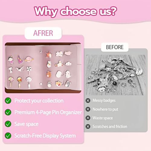 Image of Enamel Pin Display Book - 4 Page Leather Travel Organizer for Collectors, Portable Lapel Pin Holder with Secure Storage, Compact Pin Trading Book (Pink)