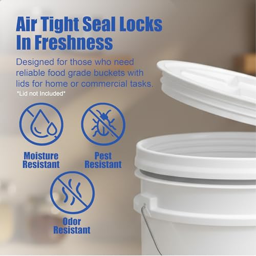 Image of ePackageSupply 5 Gallon Bucket - Food Grade Bucket BPA-Free, White, 12 Pack | Metal Handle Grip, Heavy-Duty 90 Mil HDPE Plastic Pail, Food Safe Stackable Utility Container, Lid Not Included, Made in USA