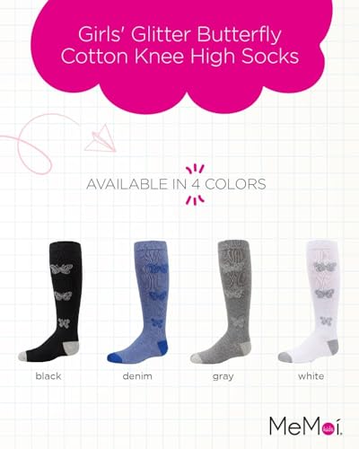 MeMoi Girls' Glitter Butterfly Cotton Knee High Socks2